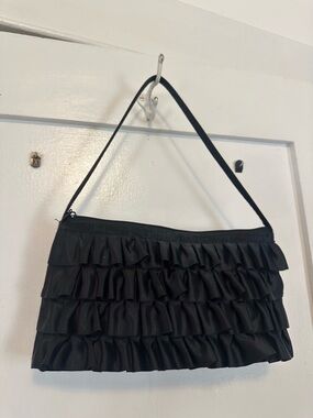 Black Ruffled Shoulder Bag